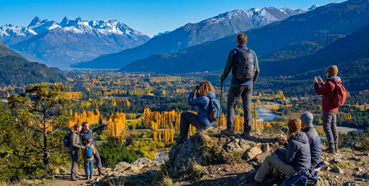 Personas explorando un paisaje de montaña